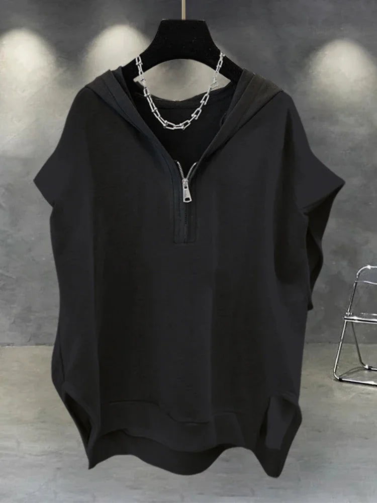 Glitchcore Barcode glitch – Summer Zipper Hooded Sleeveless T Shirt Mens Korean Fashion