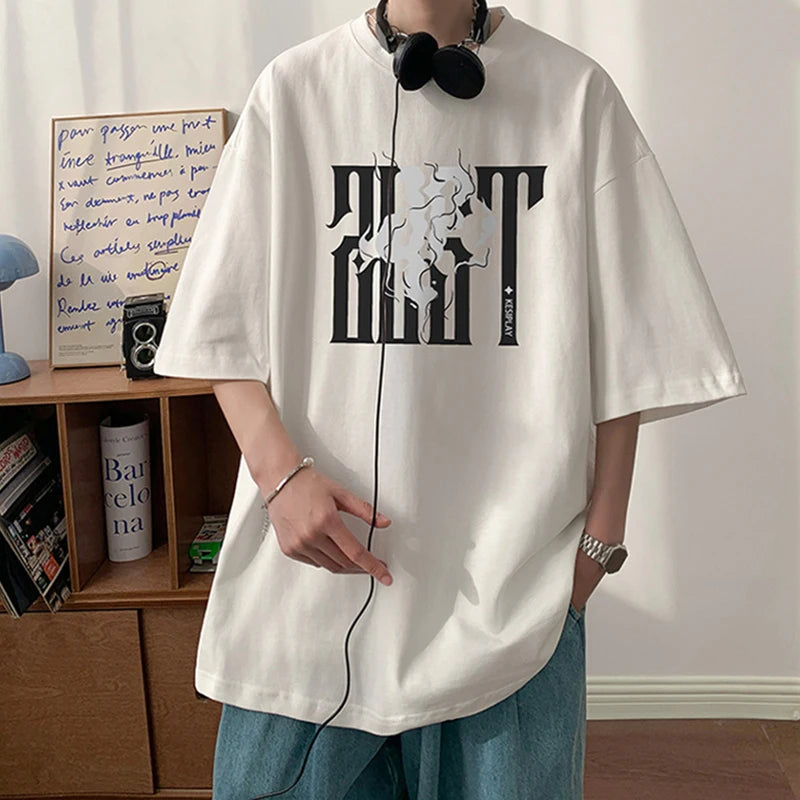 Y2k Crying character – 2024 New American Letter Print Short Sleeve Tee Shirt Mens
