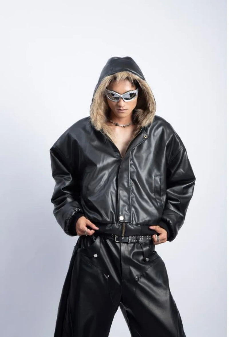 Integrated Fur Leather Men Cotton Jackets Thickened American High Street Motorcycle PU Leather Parkas Winter Couple Punk Outwear