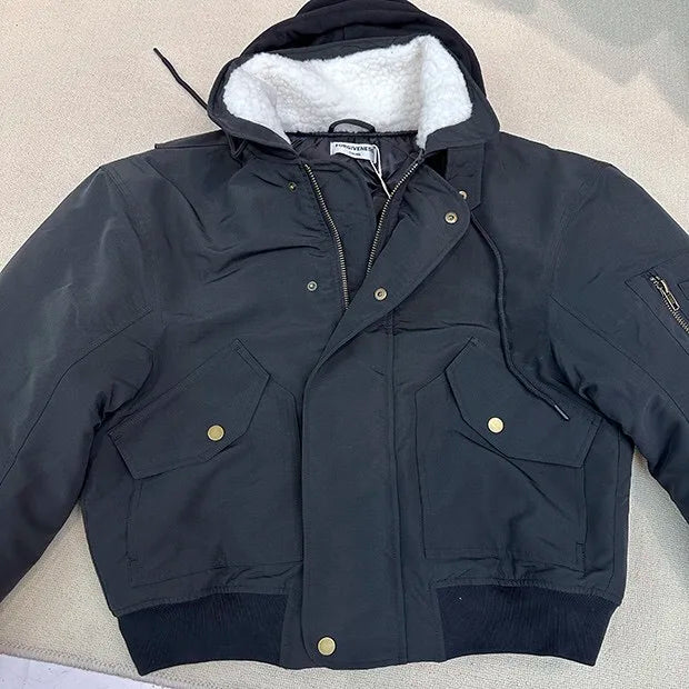 2024AW new cotton dress solid color hooded multi-pocket jacket