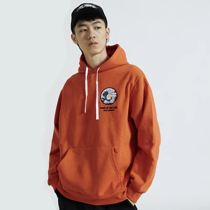 Embroidery Funny Cat Hoodies Sweatshirt Men Hip Hop Winter Fleece Pull