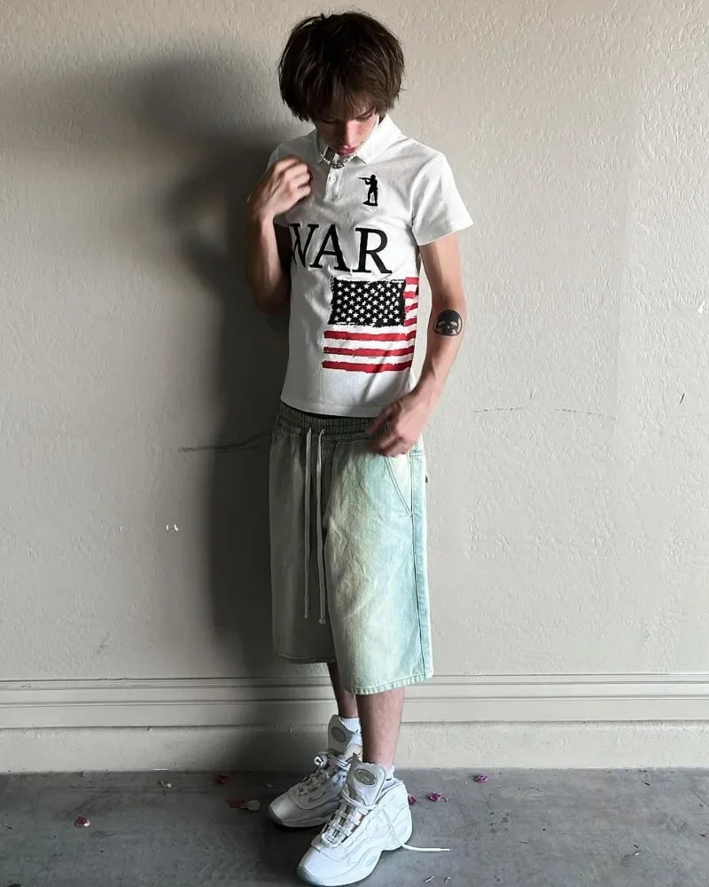 European and American New Fashion Letter Printed Polo Shirt Women Y2k High Street Harajuku Retro Casual Oversized Short-sleeved