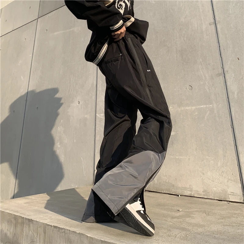 mens high street loose pants casual zipper open patchwork straight trousers pants hip hop new fashion streetwear jogging pants unique default style 1819