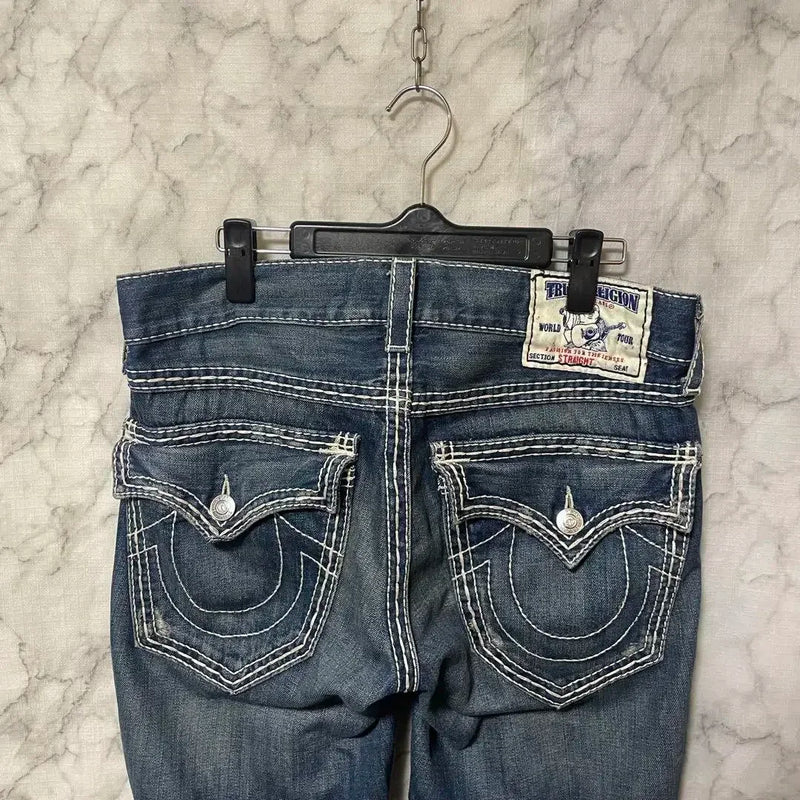 harajuku y2k new true religion high waist super t bootcut flared jeans street denim pants high waist straight leg wide leg jeans unique jeans style 1939
