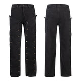 detachable button black washed baggy jeans for men straight harajuku ropa hombre loose denim trousers oversized cargo pants multi-pocket cargos
