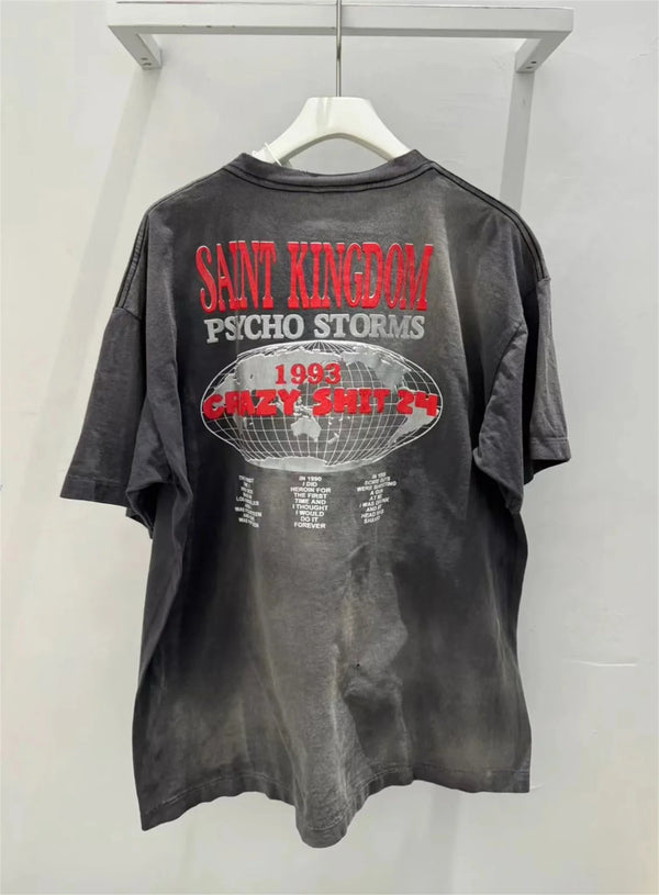 sadcore oversized shirt featuring 24ss kingdom vintage summer retro distressed portrait print loose casual oversize t shirt tops