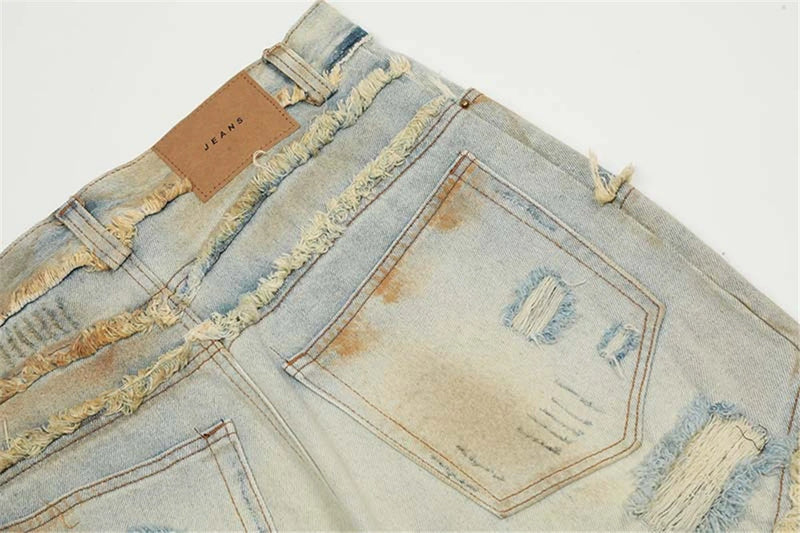 mens fashion ripped jeans blue straight baggy jeans trousers luxury loose casual distressed denim pants male unique jeans style 6062
