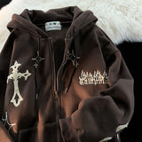 Gothic Embroidery Hoodies Women Retro Harajuku Hip Hop Jacket High Str