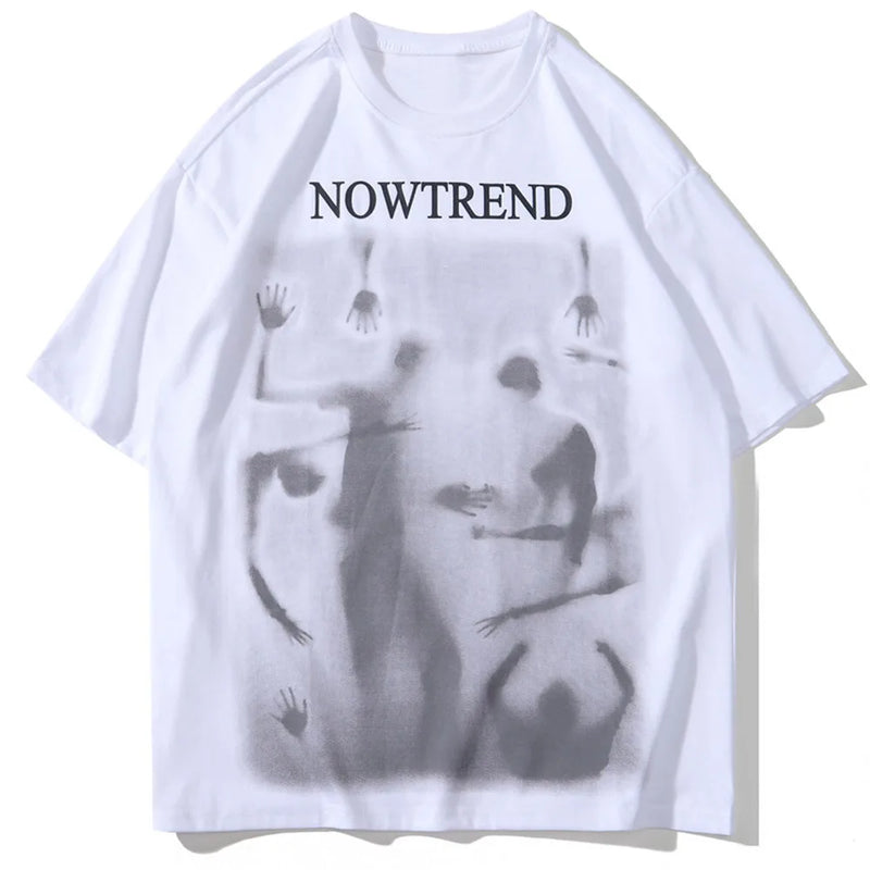 Glitchcore Fashion – Aolamegs Men Gothic Demon Ghost Print Oversized T Shirt Punk – Modern Streetwear for Everyone