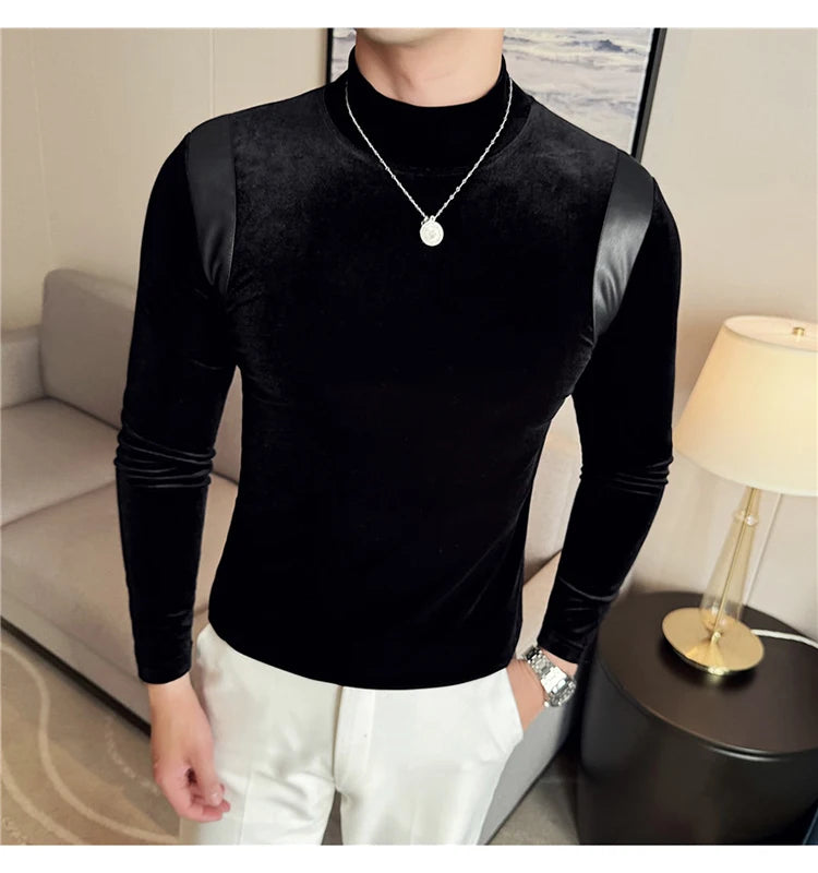 Trapwear Graphic tee – Turtleneck Stretch Slim Fit T Shirt Men Long Sleeve Thicken