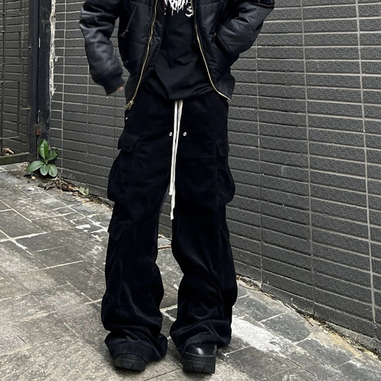 ro style wide leg corduroy pocket baggy cargo pants for men and women drawstring streetwear ropa hombre straight trousers 1 baggy cargo bottoms