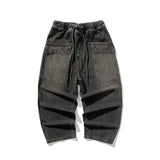 large size jeans basic denim pants solid color mens casual wide leg pants waist elastic hip hop baggy man trousers denim street jeans