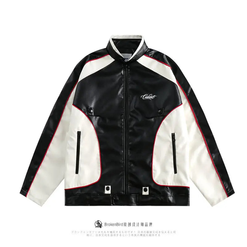 Motorcycle Street PU Leather Jacket American Trendy Brand Sports Top Couples Streetwear Korean Fashion Casual Coat Men Clothing