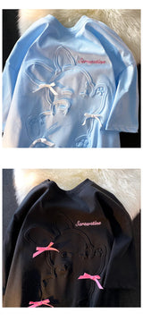 Skatercore Top – 3D Embossed Rabbit Cartoon T Shirts Students Girls Kawaii Te – Modern Streetwear for Everyone
