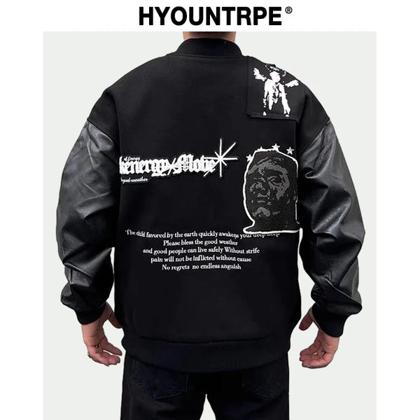 Men Streetwear Jacket Patchwork Baseball Bomber Jackets Coats Hip Hop Harajuku Motorcycle Oversized Outerwear black streetwea - variant style 9abc60 for streetwear fashion