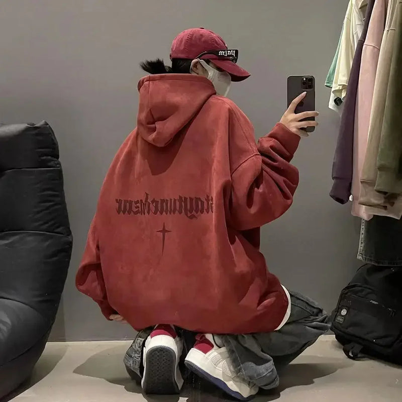 Autumn And Winter New Heavyweight Loose And Thick Hooded Suede Pullove