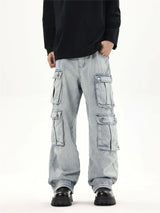 2024 multi pocket jeans vintage mens harajuku cargo denim pants retro hip hop straight loose jean pants unique cargo style 891