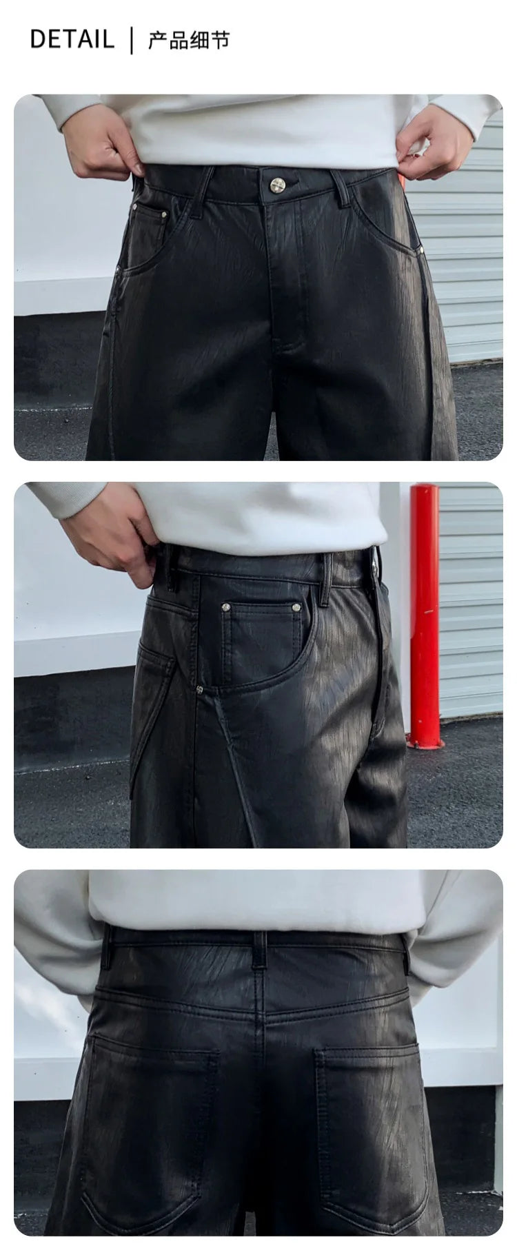 men streetwear fashion hip hop loose casual straight leather motorcycle pant man y2k trousers pants stage clothing unique default style 2421