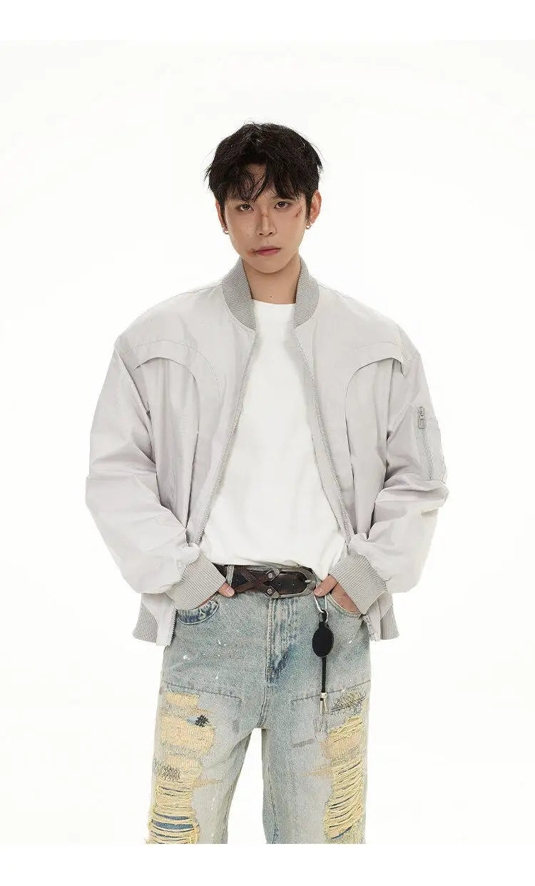 checkered varsity bomber, high-street look, men's streetwear fashion, trendy oversized fit, urban techwear design, modern hip