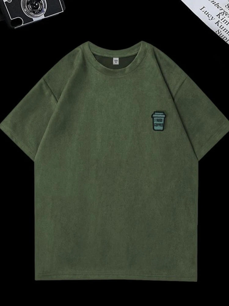 Glitchcore Oversized shirt – I Need Coffee Graphic Print Short Sleeve T Shirts Hombre Y2K