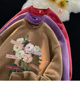 Vintage Floral Graphic Men Sweatshirt Spring Autumn Gothic Round Neck Pullover Hip Hop Streetwear Y2k Sweatshirts