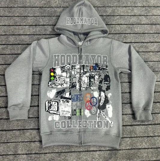 American Gothic Fashion Letter Pattern Print Oversized Hoodie Mens Y2K