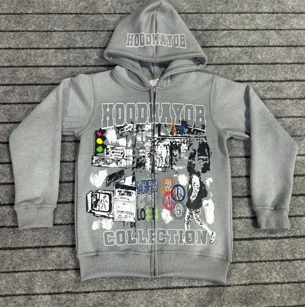 American Gothic Fashion Letter Pattern Print Oversized Hoodie Mens Y2K