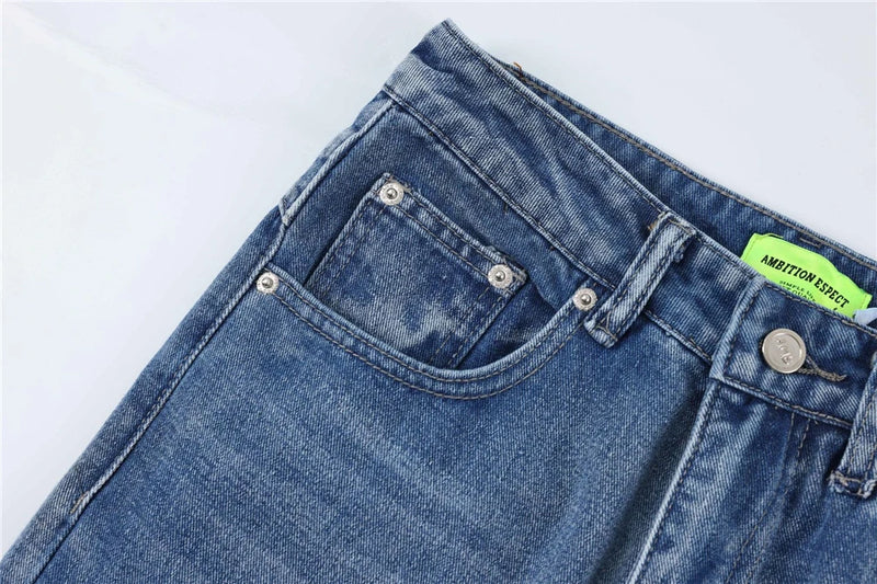 2024 ripped jeans high street straight trousers destroyed hole baggy denim pants vintage retro hip hop unique jeans style 410