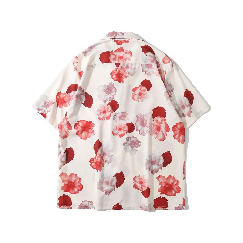 Dark Icon Floral Hawaiian Shirt Men Tur-down Collar Men's Polo Shirt Black White