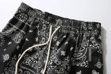 Mens Paisley Printed Shorts Hip Hop Loose Elastic Waist Sweat Shorts Casual Harajuku Drawstring Streetwear Sportswear Joggers