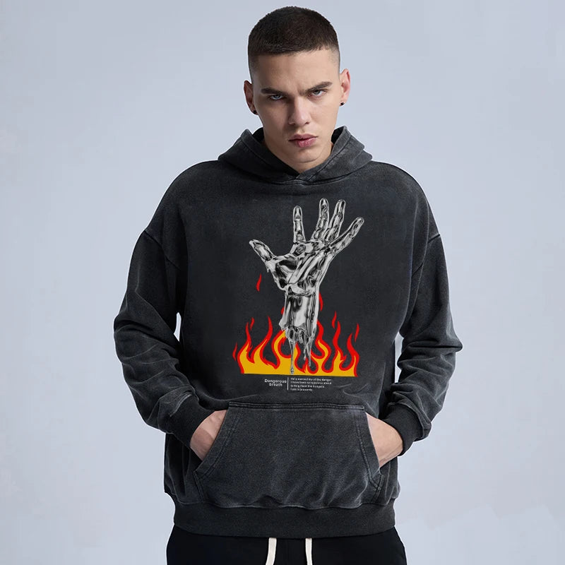 gothic tribal flames featuring rainbowtouches washed hoodies men fashional high street hand print vintage hip hop mens hoodie street unisex superior quality