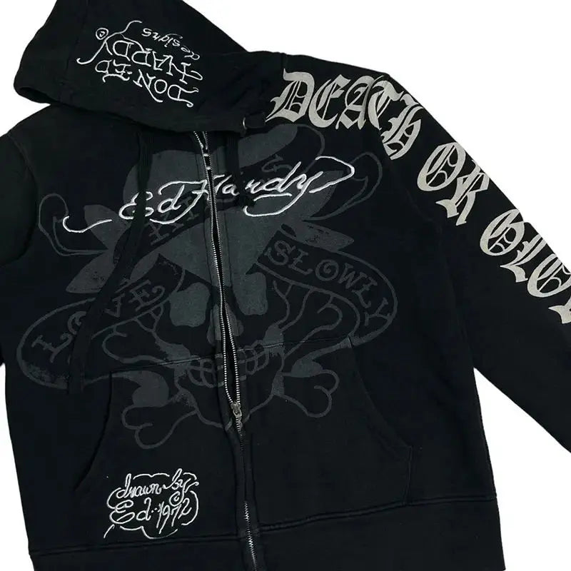 2024 European American Personalized Cartoon Printed Hooded Cardigan Trend Ins Zipper Loose Sweatshirt
