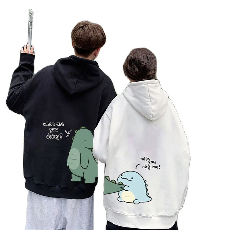Black Hip Hop Couple Hoodie Men Women Lovers Sweatshirt Girl Cartoon T