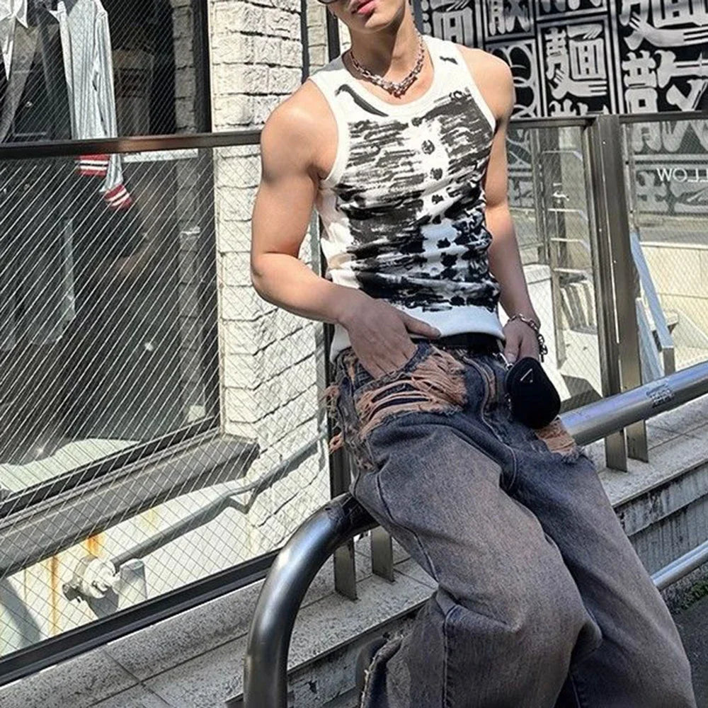 Tie Dye Tight Sports Bodybuilding Vest 2024 New Genderless Fashion Printed Tank Top Unisex