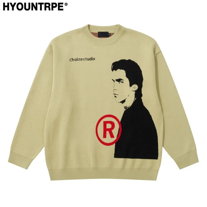 hip hop anime knitted oversized sweater mens autumn winter o neck long sleeve pullover streetwear new loose sweaters clothing - urban fashion pullover, gothic aesthetic hoodie for winter, 2025 streetwear drop