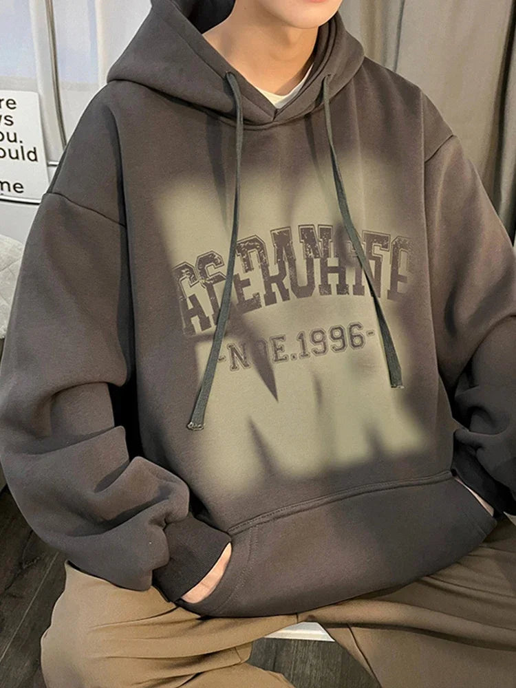 Mens Goth Letter Printed Hooded Sweatshirt American Style Vintage Tren