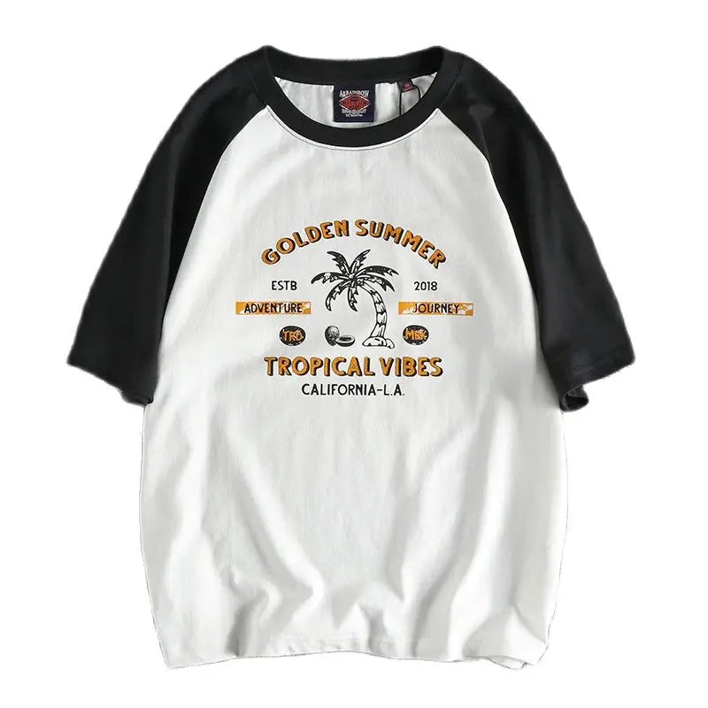 Y2k Melting smiley – Summer Mens Short Sleeved Casual Beach Wind Coconut Tree Pri