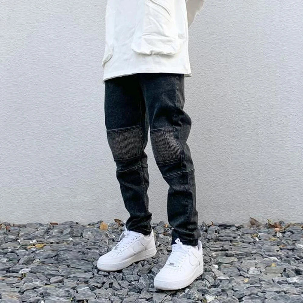 high street white knee pleated vertical stripe elastic fit skinny jeans male casual small leg jeans pants slim mens clothing urban skinny jeans