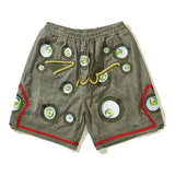 Japanese Eyes Embroidery Washed Military Green Worn Canvas Shorts for Men Summer Pockets Baggy Cargo Short Oversized