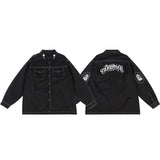 Hip Hop Shirts Harajuku Letter Printed New Casual Long Sleeve Single Breasted Shirts for Men High Street Loose Tops Cargo Shirt