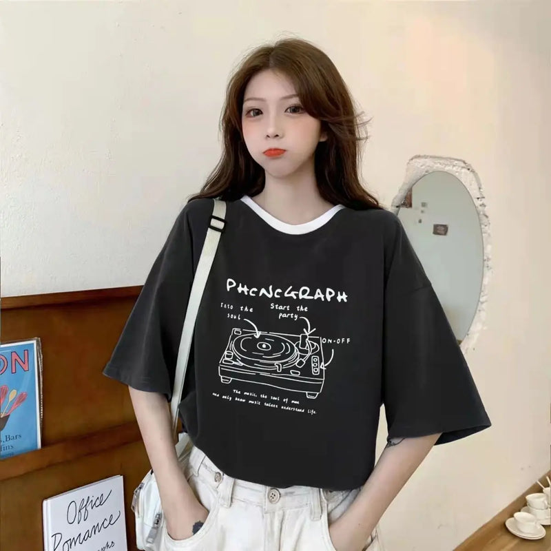 Glitchcore Oversized shirt – Summer Japanese Girly Cotton Short Sleeved T Shirt For Women