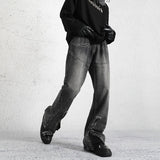 2023 dark streetwear totem embroidery vintage baggy men jeans pants feet zipper straight hip hop punk denim trousers ropa hombre stacked flare jeans