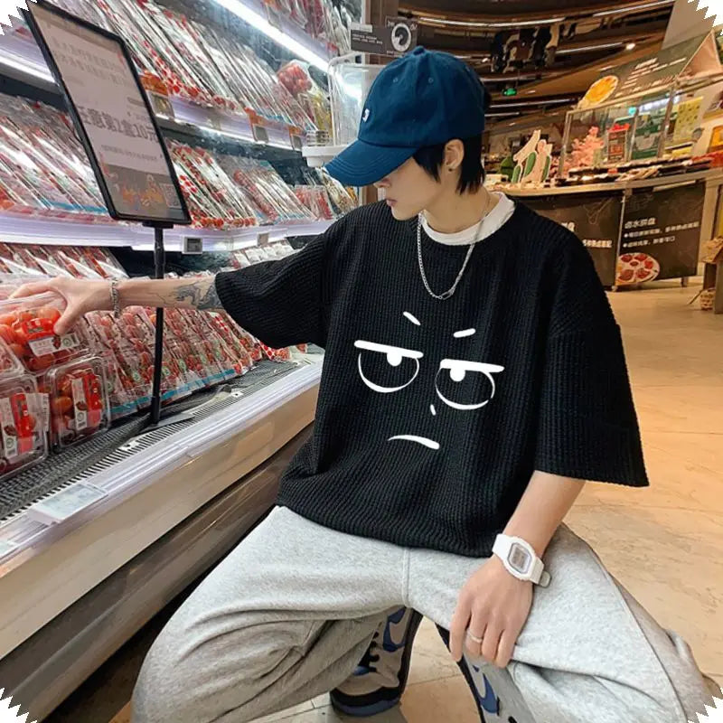 Skatercore Oversized shirt – Waffle Short Sleeved T Shirt For Men 2024 New Couple Wear In
