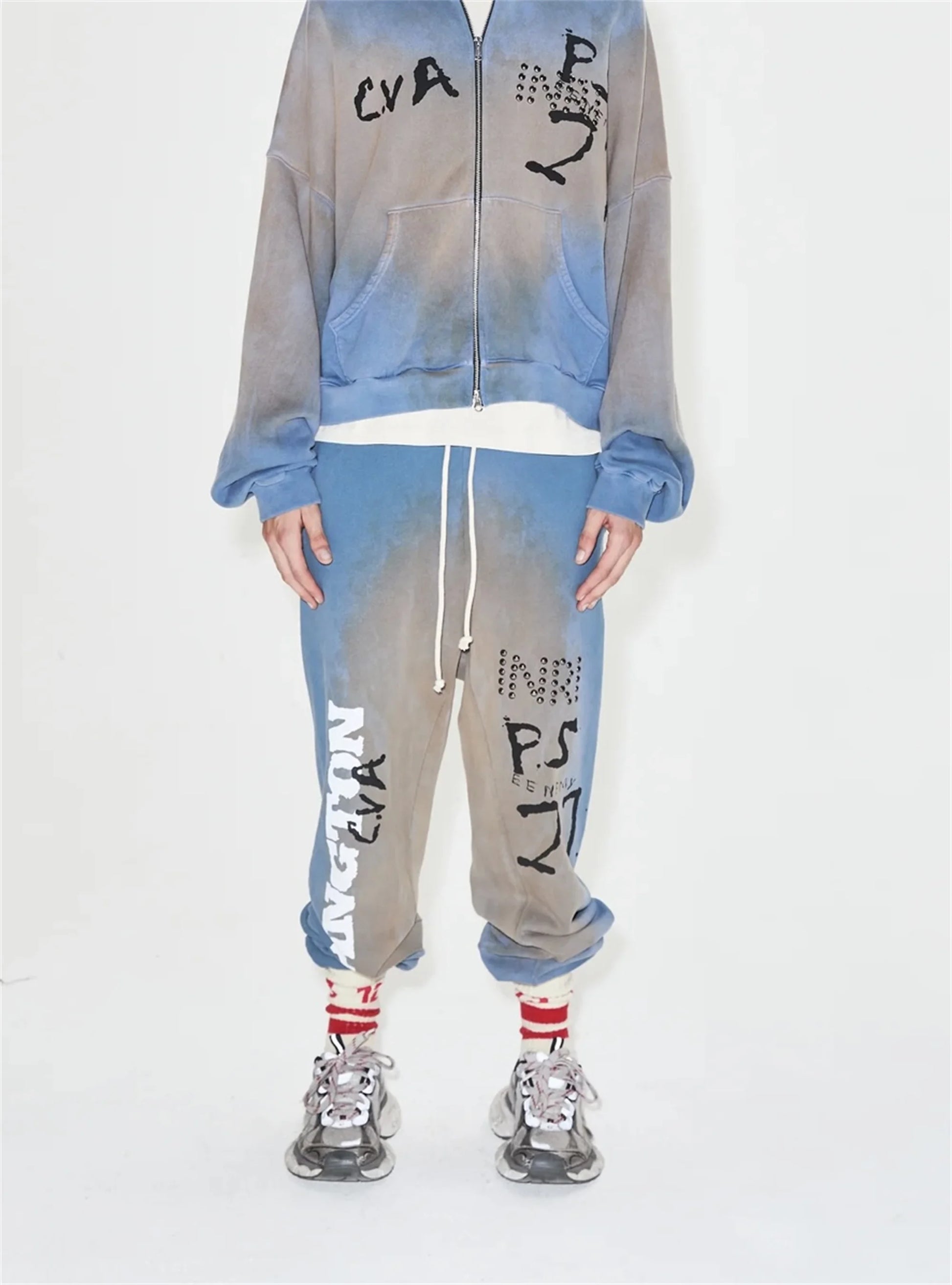 24ss rrr123 gymno high street heavyweight best quality cotton gradient washed distressed drawstring casual sport pants leggins unique default style 6170