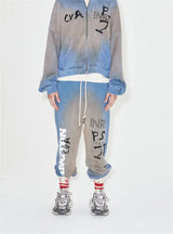 24ss rrr123 gymno high street heavyweight best quality cotton gradient washed distressed drawstring casual sport pants leggins unique default style 6170