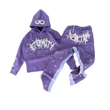 2024 y2k long sleeved foam printed pullover hoodie sweatshirt and pants two piece streetwear trendy wear dark vintage casual urban fashion pants