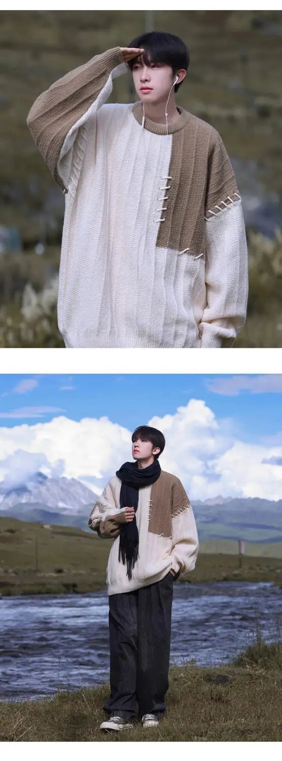grunge knit pullover for fall and winter, oversized aesthetic with urban style, mens fashion layer for modern streetwear coll