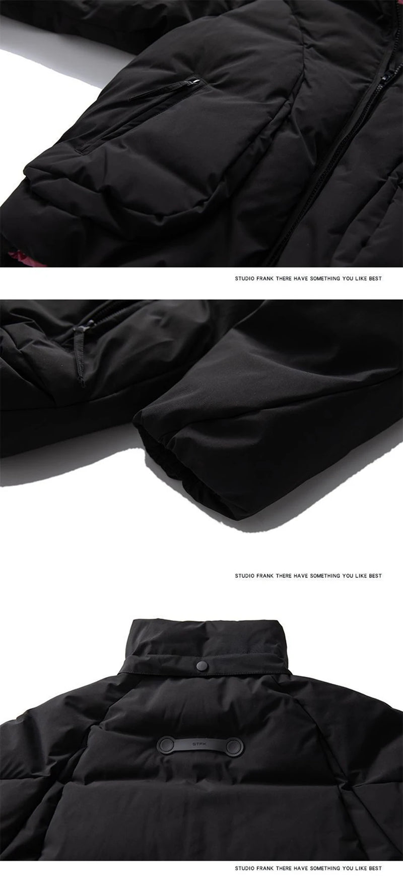 Hooded Down Jackets Winter Parkas Coats Men Solid Loose Casual Down Coats Padded Jackets Parkas Black