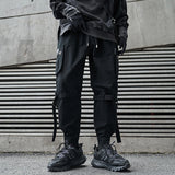 hip hop loose fit elastic waist cargo pants side big pocket ankle pants with belt mens drewstring military sweatpants joggers urban active pants