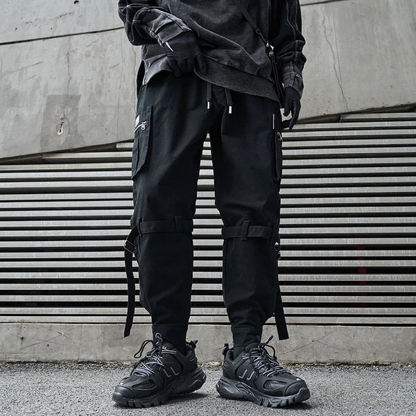 hip hop loose fit elastic waist cargo pants side big pocket ankle pants with belt mens drewstring military sweatpants joggers urban active pants